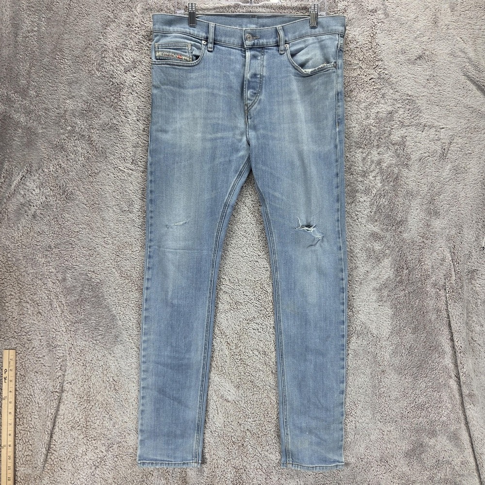 Diesel Jeans Mens 33x32 Blue D-Luster Slim Button Fly Stretch Light Wash 009EK